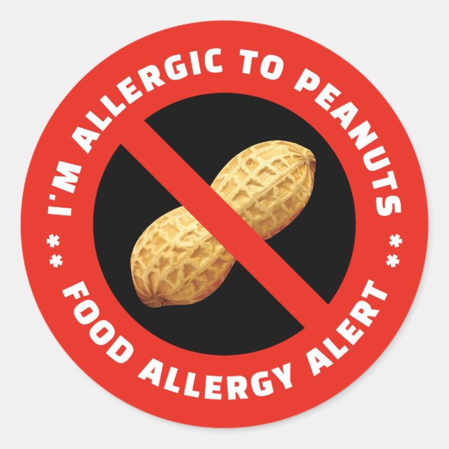 Adesivo Redondo Allergic to peanuts sticker for food alert (Frente)