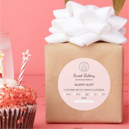Adesivo Redondo Allergy Alert Bakery Custom Logo Pink