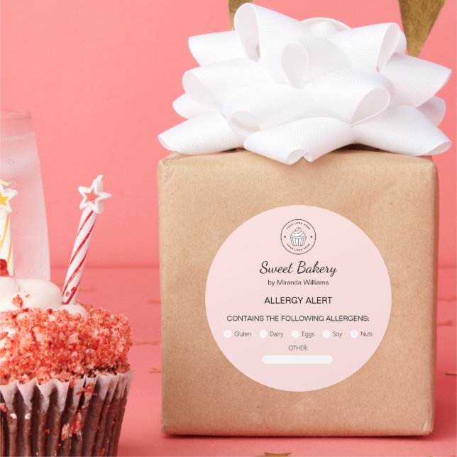 Adesivo Redondo Allergy Alert Bakery Custom Logo Pink (Festa)