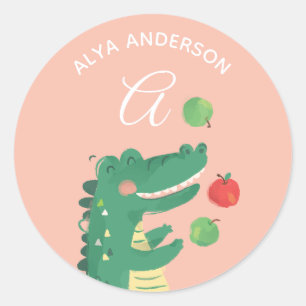 Adesivo Redondo Alligator - Alphabet Monogram Cute School Daycare