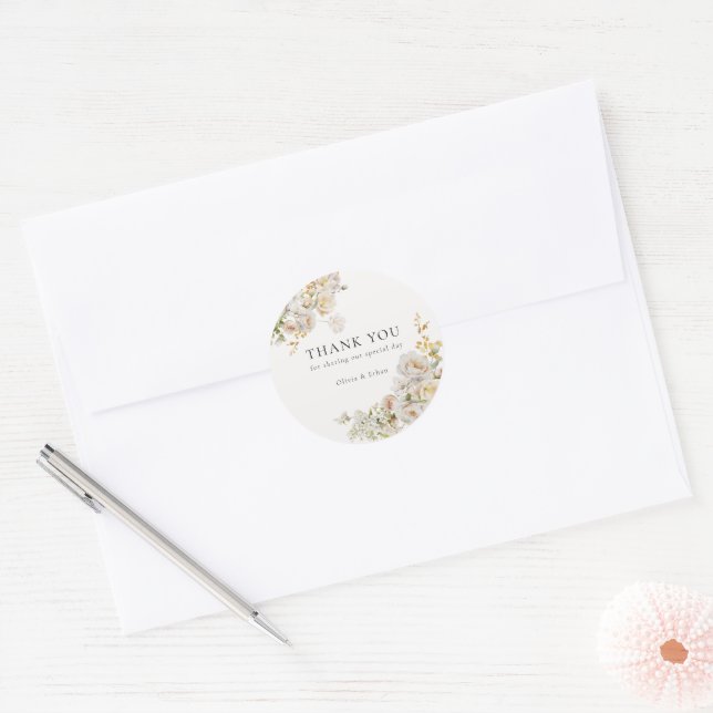 Adesivo Redondo Allure - White Roses & Baby's Breath Wedding (Envelope)