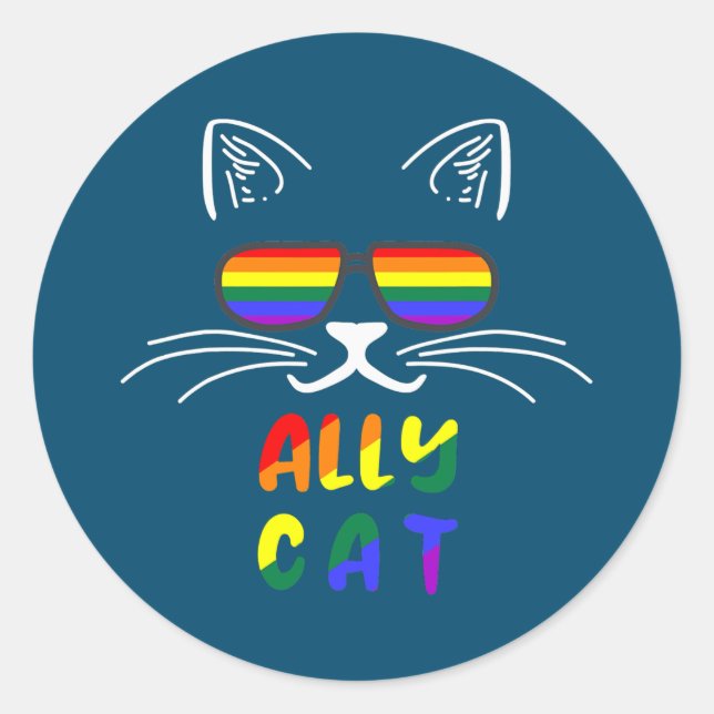 Adesivo Redondo Ally Cat LGBT Gay Rainbow Pride Flag Kittytys (Frente)