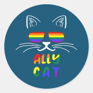 Adesivo Redondo Ally Cat LGBT Gay Rainbow Pride Flag Kittytys