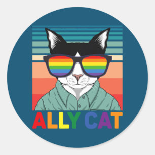Adesivo Redondo Ally Cat LGBT Gay Rainbow Prim Flag Ally Cat