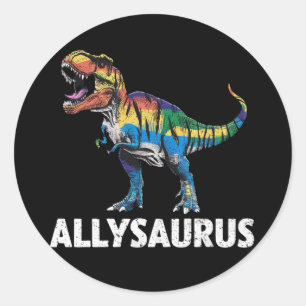 Adesivo Redondo Allysaurus LGBT Dinossaur Rainbow Flag Ally LGBT