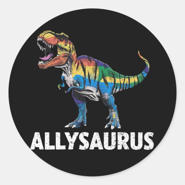 Adesivo Redondo Allysaurus LGBT Dinossaur Rainbow Flag Ally LGBT (Frente)
