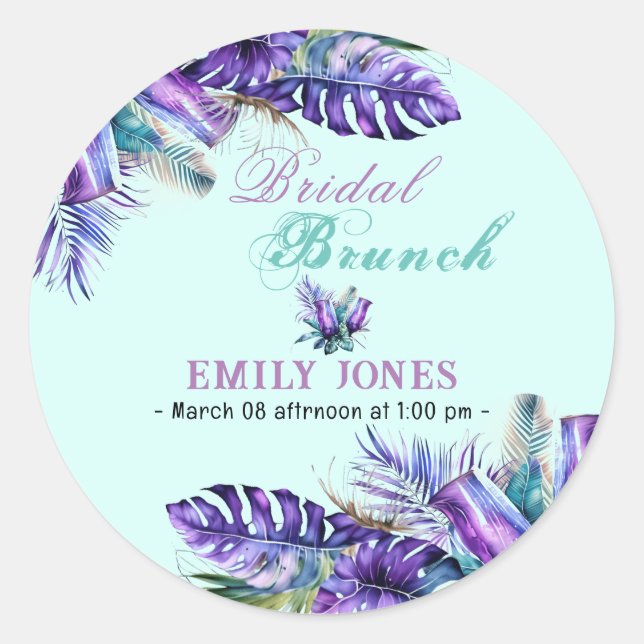 Adesivo Redondo Almoço de flores roxas tropicais elegantes com noi (Frente)