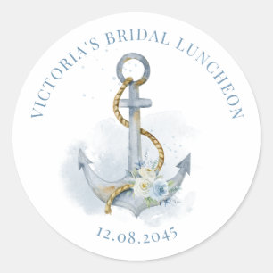 Adesivo Redondo Almoço Nupcial Náutico Âncora Floral Azul
