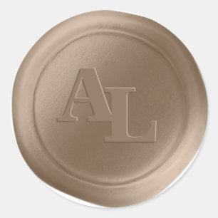 Adesivo Redondo Almond Taupe Cera Selo Monograma Vinhetas de Casam