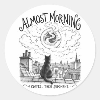 Adesivo Redondo Almost Morning Black Cat Coffee Rooftop Art