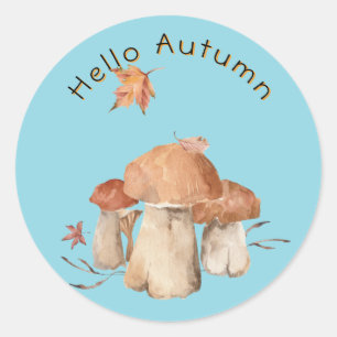 Adesivo Redondo Alô Autumn Dry Leaf Mushroom Watercolor
