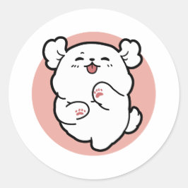 Adesivo Redondo Alô! - Design de Cartoon Feliz de Cachorro Branco