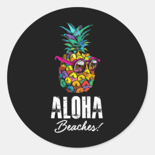 Adesivo Redondo Aloha Beaches! Férias Divertidas Havaianas E De Ve