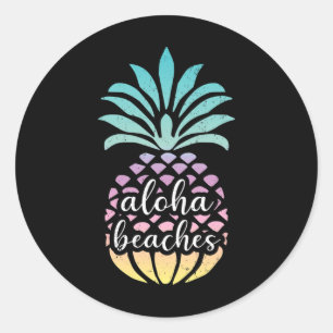 Adesivo Redondo Aloha Beaches Hawaii Hawaii Pineapple Cute Beach