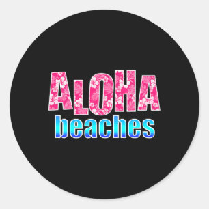 Adesivo Redondo Aloha Beaches Hibiscus Flor Havaiana Rosa