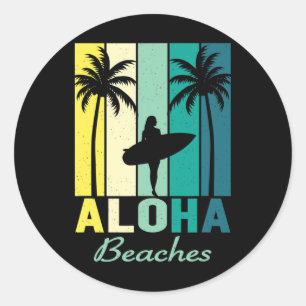 Adesivo Redondo Aloha Beaches Surfer Girl Hawaii Vintage Havaiana