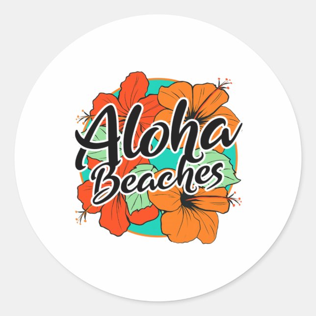Adesivo Redondo Aloha Beaches Tropicais Hawaii Flores Havaianas Is (Frente)