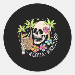 Adesivo Redondo Aloha Beachs Skeleton Summer Vacation Hawaii Famil