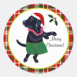 Adesivo Redondo Aloha Black Labrador Christmas Santa Hat Tartan