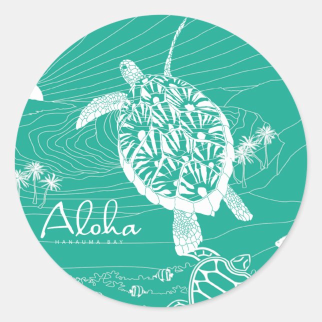 Adesivo Redondo Aloha Blue Hawaii Turtle (Frente)