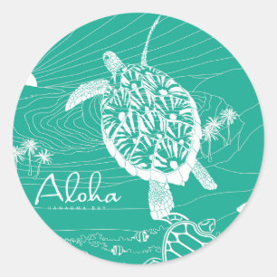 Adesivo Redondo Aloha Blue Hawaii Turtle