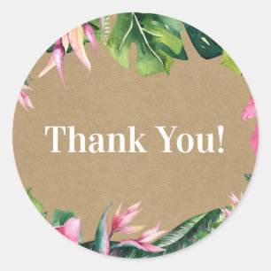 Adesivo Redondo Aloha chá de panela floral tropical de Luau Kraft