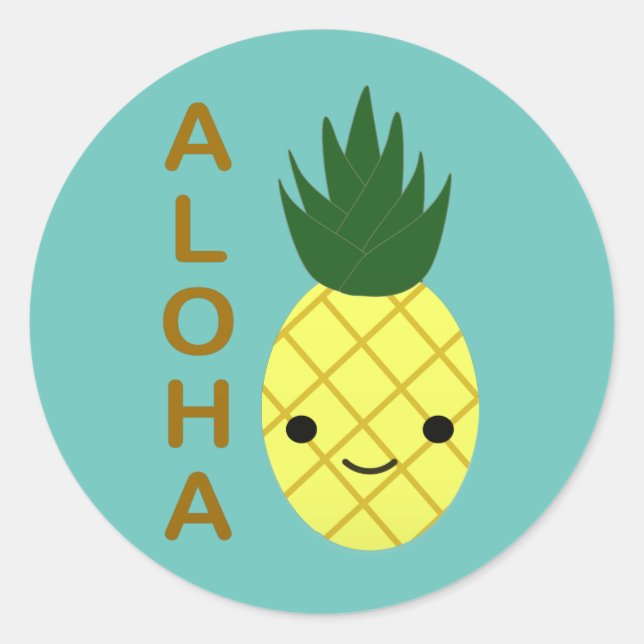 Adesivo Redondo Aloha Cute Kawaii Pineapple (Frente)