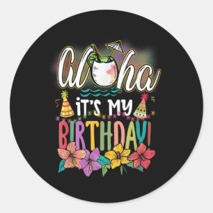 Adesivo Redondo Aloha É Meu Aniversário Havaiano Aloha Beaches Haw