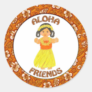 Adesivo Redondo Aloha Friends ~ Hawaii ~ Hawaii Girl Stickers