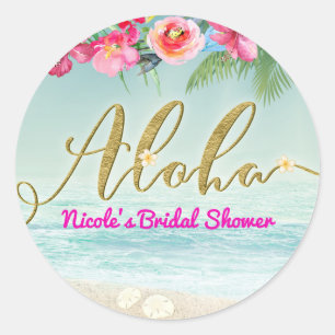 Adesivo Redondo ALOHA Gold Tropical Praia Hibiscus Flores Floral