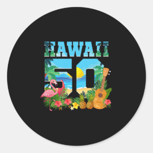 Adesivo Redondo Aloha Havaí 50º Aniversário Havaí Tropical Havaian