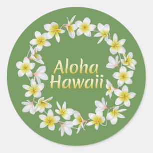 Adesivo Redondo Aloha Havaí. Colar tradicional da ilha havaiana