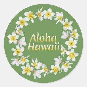 Adesivo Redondo Aloha Havaí. Colar tradicional da ilha havaiana