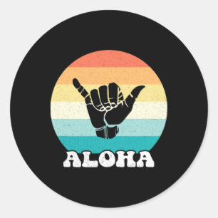 Adesivo Redondo Aloha Havaí Ilha Havaiana Sinal de Mão Shaka Retro