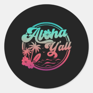 Adesivo Redondo Aloha Havaí Palmeira Tropical Ilha Havaiana Be