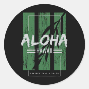Adesivo Redondo Aloha Havaí Surfando Sunset Beach