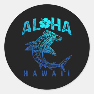 Adesivo Redondo Aloha Havaí Tril Tubarão Polinésio Havaiano Praia 