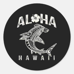 Adesivo Redondo Aloha Havaí Tril Tubarão Polinésio Havaiano Praia