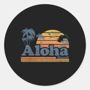Adesivo Redondo Aloha Havaí Vintage Praia Verão Surf 70s Retrô