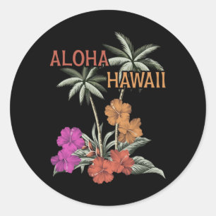 Adesivo Redondo Aloha Hawaii Luau Hawaiian Hibiscus Flowers Vacati
