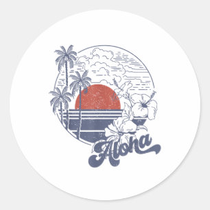 Adesivo Redondo Aloha Hello Summer Vacation Hawaii Beach Family Mã