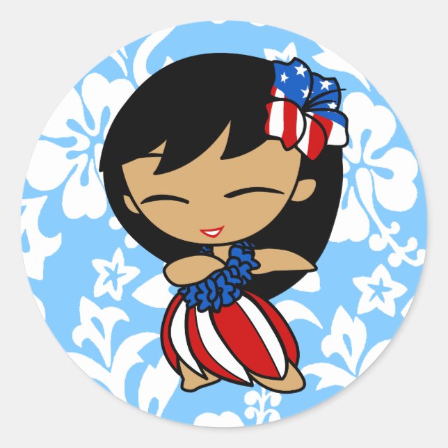 Adesivo Redondo Aloha Honis Patriótica Hula Girl Stickers (Frente)
