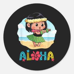 Adesivo Redondo Aloha Hula Hawaiian Cute Girl Dancer Summer Beach