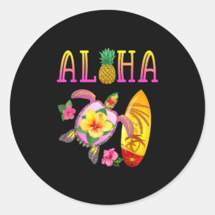 Adesivo Redondo Aloha Legal Tartaruga Kawaii Surfboard Hawaiai Tar