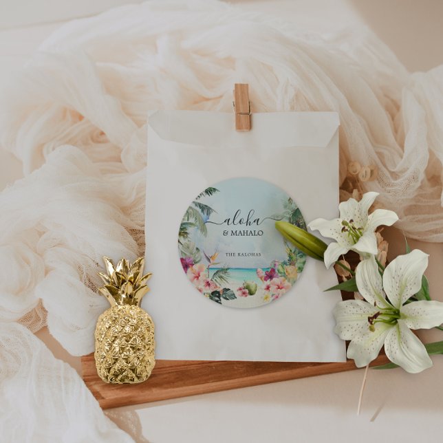 Adesivo Redondo Aloha & Mahalo Tropical Beach | Obrigado! (Criador carregado)