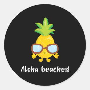 Adesivo Redondo Aloha Praias Abacaxi Gráfico Com Presente De Pulga