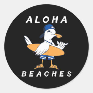 Adesivo Redondo Aloha Praias Funny Seagull Matando Family Beach