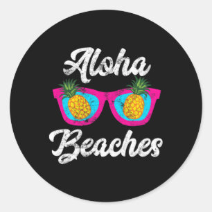 Adesivo Redondo Aloha Praias Funny Tropical Havaiana Pineapple Su