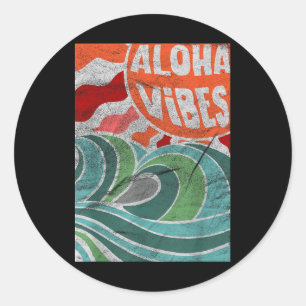 Adesivo Redondo Aloha Vibes Hawaii Sunset Waves