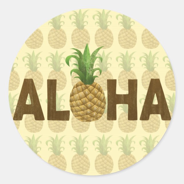 Adesivo Redondo Aloha Vintage Pineapple Havaiana (Frente)
